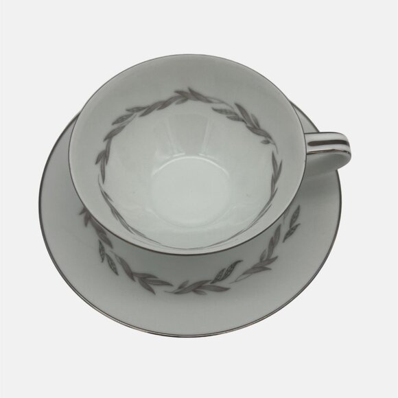 Vintage Noritake Graywood Round Flat Cup & Saucer Platinum Trim 6041 Japan 2" - Picture 3 of 6